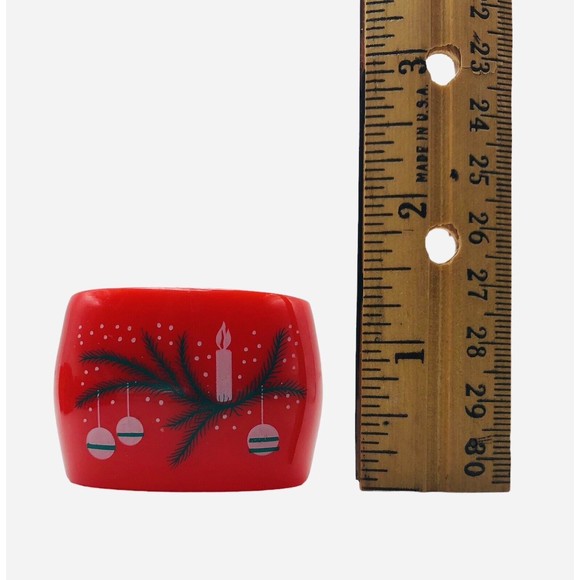 8 Vintage Christmas Napkin Rings by Reed Acrylic Red Holiday Decor Ornament Snow - Picture 6 of 10